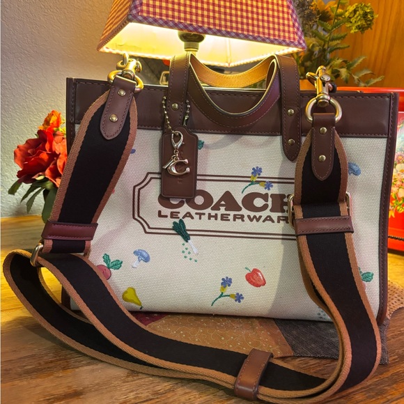 Coach Cargo Tote/ Canvas w/ Leather/Vegetable & Fruit Print - Picture 6 of 9